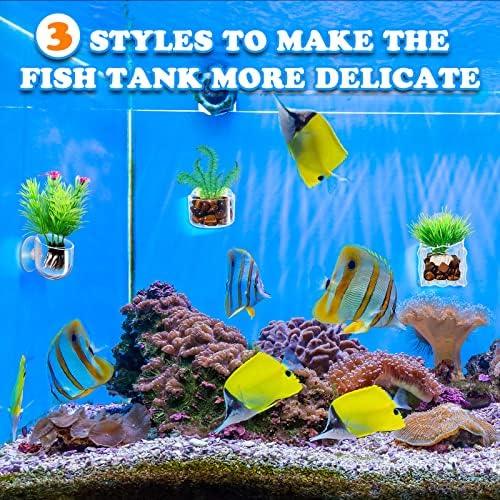 Potchen 20 Pcs Aquarium Plant Holder with Hole Transparent Acrylic Suction Cup Aquarium Aquatic Planter Cups Fish Tank Aquascape Decoration, 3 Shapes