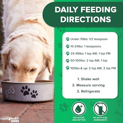 LIQUIDHEALTH Pets K9 Liquid Glucosamine Level 5000 for Large Breeds with Chondroitin, MSM - Pet Joint Health Supplements, Dog Vitamins Hip Joint Juice, Dog Joint Oil - Made in the USA (1 Gallon)