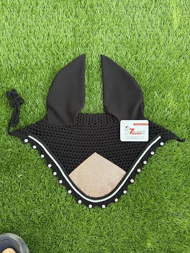 Horse Ear Bonnet for Horses – Handmade Crochet Fly Veil with Crystal Stones, Glitter Patch, Breathable Stretch Ears, Horse Fly Bonnet Ear Bonnet for Riding