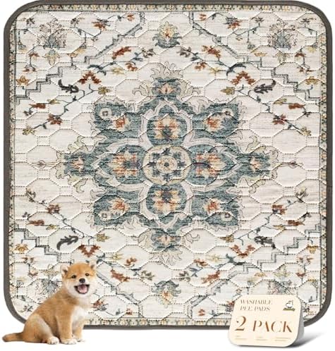 nunubaby 2PACK Washable Pee Pads for Dogs, Stylish, Non-Slip and Leak-Proof Pee Pads. Reusable Potty Pads for Dogs for Crates and Floors.(Beige/Floral, 72" x72" )