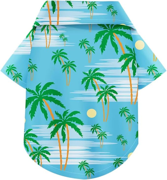 Hawaiian Dog Shirt – Lightweight and Breathable Summer T-Shirt with Tropical Prints, Fun Beach Outfit for Small, Medium, and Large Dogs, Perfect for Hot Days and Outdoor Vacation.Tree L