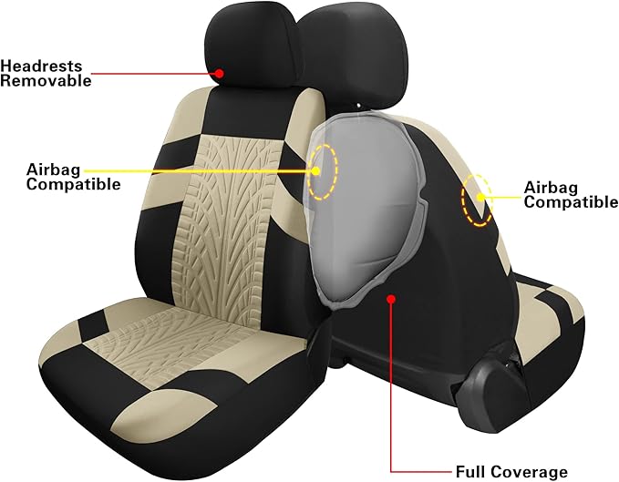 VarCozy Car Seat Covers Front Pair,Universal Cloth for Car,Breathable & Washable SUV, Sedan, Van, Automotive Interior Covers, Airbag Compatible