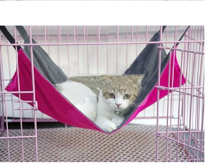 2 Sides Cat Kitty Hammock Hanging Bed - Waterproof Hammock Fleece Warm Swing Bed for Cat Ferret Rabbit Bunny Small Animal Cage Hammock (Small, Red)