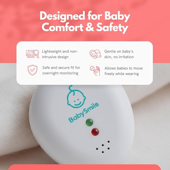 BabySmile E-202 Baby Movement & Sleep Monitor | Motion Sensor with Safety Alerts, Arousal Vibration & Portable Clip-On Design | Smart Baby Sleep Support (White)