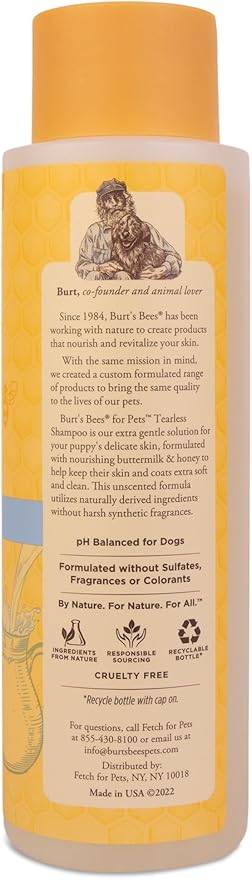 Burt's Bees for Pets Tearless Puppy Shampoo with Buttermilk and Flaxseed Oil, Gentle Dog Shampoo for Puppies 8+ Weeks, Fragrance Free Coat Cleanser with 95% Natural Origin Formula, 16 Fl Oz - 6 Pack