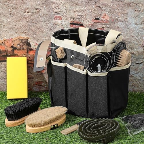 Abbylike 12 Piece Horse Grooming Kit with Organizer Tote Bag Brush Sets for Derby Day Show Horses Professional Tools for Care & Massage