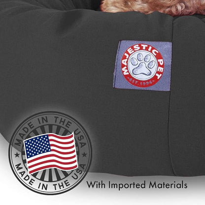 Majestic Pet 40 Inch Poly-Cotton Sherpa Calming Dog Bed Washable – Cozy Soft Round Dog Bed with Spine for Head Support - Fluffy Donut Dog Bed 40x29x9 (inch) – Round Pet Bed Large - Gray
