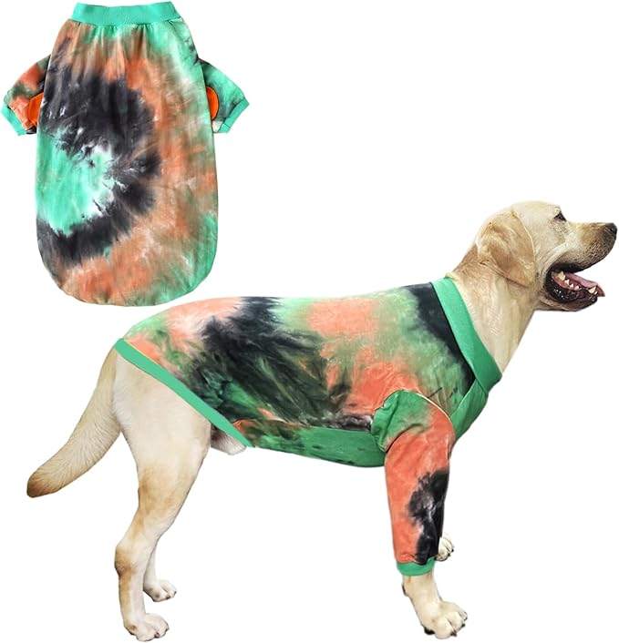 Dog Cotton Green Orange Tie Dye T-Shirts Soft and Stretchy Breathable Pet Shirt Pajamas Pets Clothes for Large Dogs (GreenOrange, XXL)