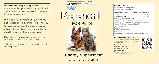 Rejeneril-FP 4oz up to 240 Servings Naturally Relieve Fatigue in Pets Increase Energy Normal Appetite Immune Support Dog Cat & Pet Formulation Antioxidant Vitamin Mineral Supplement Longevity Vitality