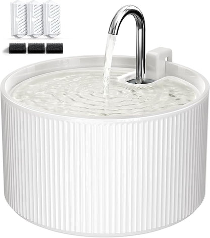 Voluas 2.2L Ceramic Cat Water Fountain with 3 Filter Automatic Pet Fountain | 74oz capacity, ceramic bowl, 4-layer filtration, ultra-quiet pump, faucet and bubbling modes, easy to clean, dishwasher-safe