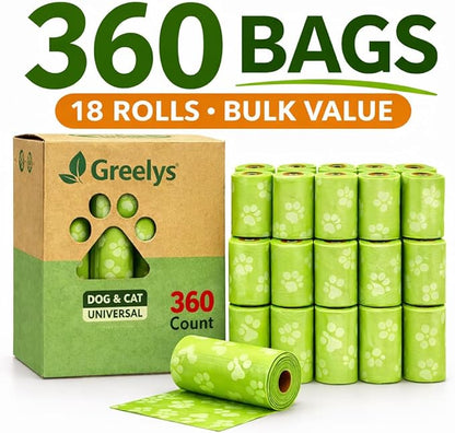 Dog Poop Bags 360 Count – Strong Leak-Proof, Easy Tear, Eco Friendly Biodegradable Waste Bags for Dogs & Cats - Baby Powder