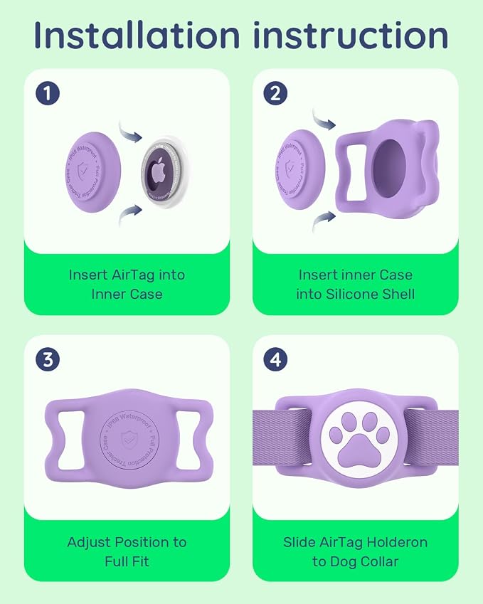 IP68 Waterproof Dog AirTag Holder for Dog Collar, Soft, Stretchy Silicone | Full-Body Protection, Easy Tool-Free Installation, Quiet, No-Dangle Fit, Lightweight, Fits Dog & Cat Collars of All Widths