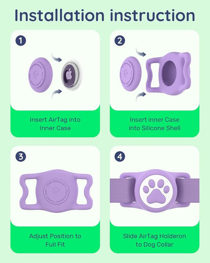 IP68 Waterproof Dog AirTag Holder for Dog Collar, Soft, Stretchy Silicone | Full-Body Protection, Easy Tool-Free Installation, Quiet, No-Dangle Fit, Lightweight, Fits Dog & Cat Collars of All Widths