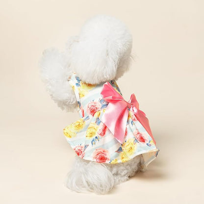 PUPTECK Floral Dog Dress for Spring Outfit Puppy Cute Small Dogs Clothes,Stripe,S