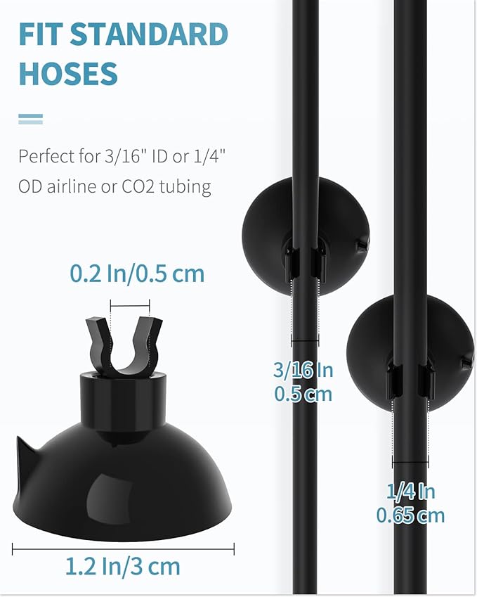 Pawfly Aquarium Suction Cup Clips for Standard 3/16" ID Airline Tubing Black Air Hose Holder Clamp Accessories for Fish Tank Aeration Setup, 30 Pack