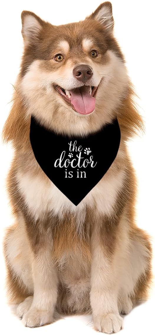 The Dogtor is in Dog Bandana, Therapy Scarf, Black Pet Dog Scarf Accessories, Pet Dogs Triangle Muffler, Pets Muffler for Small Medium, Pets Lovers Gift, Comfort Dogs, Emotional Support Bandana