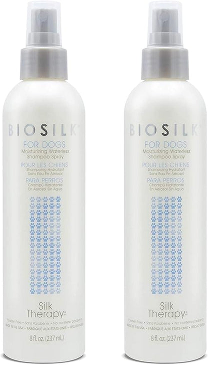 BioSilk for Dogs Silk Therapy Deep Moisture Waterless Shampoo Spray - Waterless Dog Shampoo Spray for All Dogs and Puppies - 8 Fl Ounces, Pack of 2