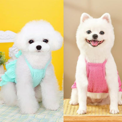2 Pack Summer Dog Dresses with Bow Girl Puppy Clothes for Small Dog Spring Cat Outfit Sleeveless Pet Tiered Layered Cake Dress for Kitten Chihuahua Pomeranian Yorkie (Pink Blue, Medium)
