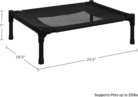 Elevated Dog Bed - 24.5x18.5-Inch Portable Pet Bed with Non-Slip Feet - Indoor/Outdoor Dog Cot or Puppy Bed for Pets up to 25lbs by PETMAKER (Black)