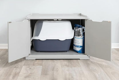 Trixie XL Furniture Litter Box Enclosure (Gray), Hidden Litter Box for Cats with Openings on Either Ends & Large Ventilations Slots, Double Doors for Easy Cleaning, Removable Divider