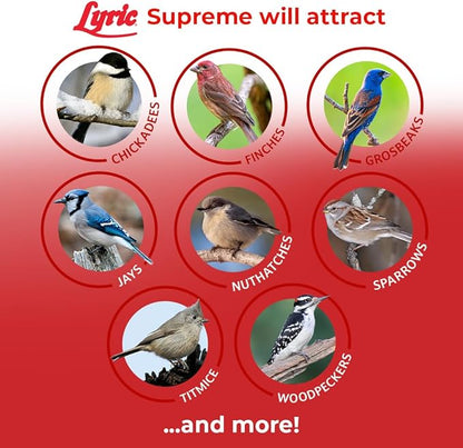 Lyric Supreme Wild Bird Seed - Wild Bird Food Mix with Nuts & Sunflower Seeds for Outside Feeders - Attracts Many Beautiful Songbirds - 4.5 lb bag