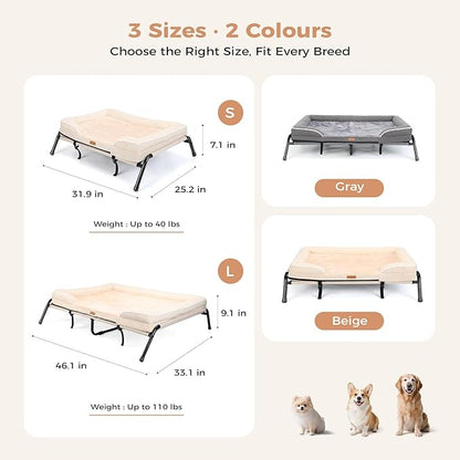 Lekereise Raised Dog Bed for Small Dog 32x25 Inch, Orthopedic Pet Beds with Waterproof Egg Crate Foam, Removable Dogs Couch Bed for Indoor Outdoor, 2-in-1 Design, Load 40lb, Beige