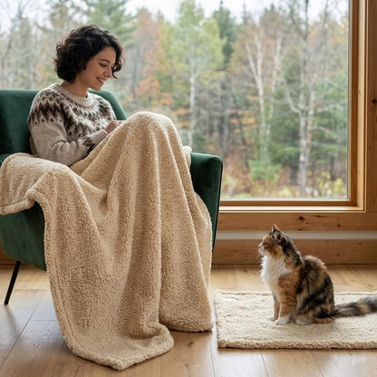 Waterproof Dog Blanket Reversible Pet Bed Cover Puppy Fluffy Cream Blankets Leakproof Sofa Couch Cover Cat Pet Blanket for Warm Washable-S