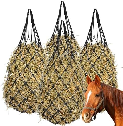 4 PCS Hay Net for Horses 40 Inch Length Slow Feed Hay Net for Slower Feeding 2.36"x2.36" Holes Hay Bag Travel Feeder for Horse Stable Trailer and Stall