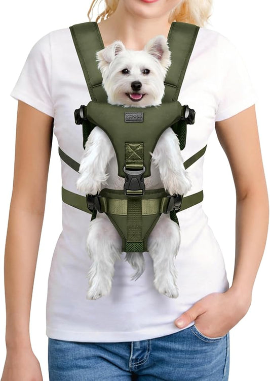 YUDODO Front Pet Carrier Backpack for Small Dogs and Cats, Secure and Breathable Mesh, Ergonomic Support, Adjustable for Walking, Hiking, or Travel (Army Green-Pro S)