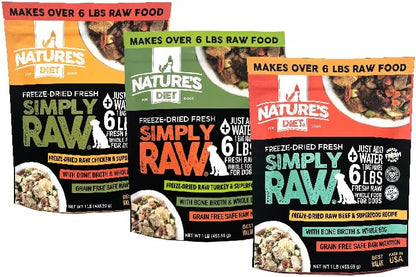 Nature's Diet Simply Raw Freeze-Dried Whole Food Meal - 1 lb Sample 3 Pack Fresh Food with Muscle, Organ, Bone Broth, Whole Egg, Superfoods, Fish Oil Omega 3, 6, 9, Probiotics, Prebiotics