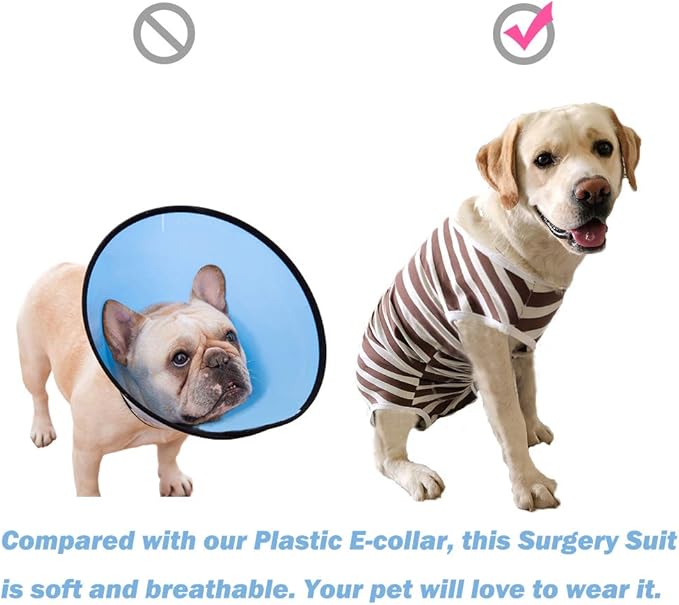 Dog’s Recovery Suit Post Surgery Shirt for Female Male Dog, E-Collar Alternative Wound Protective Clothes (Brwon White-XL)