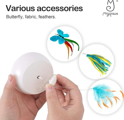 Migipaws Interactive Cat Toys, Butterfly & Feather Kitten Toy,Automatic Spinning Ball for Indoor Bored Cats,Self Play Intelligent Touch Senser, 3 Replacements