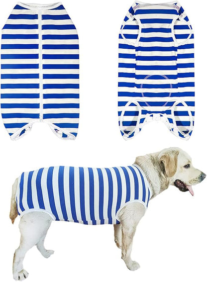 Dog’s Recovery Suit Post Surgery Shirt for Female Male Dog, E-Collar Alternative Wound Protective Clothes (blue-white-2xl)