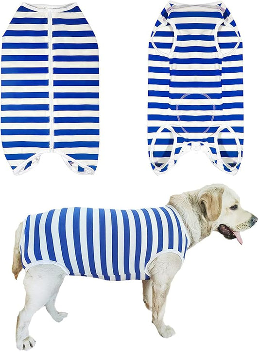 Dog’s Recovery Suit Post Surgery Shirt for Female Male Dog, E-Collar Alternative Wound Protective Clothes (Blue white-3xl)