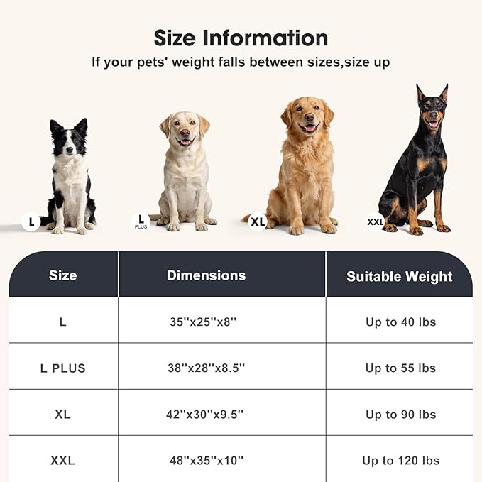 FURTIME XXL Orthopedic Dog Beds Large Sized Dog, Extra Thick Supportive Comfort Pet Sofa, Ergonomic Slant Dog Couch with Removable Washable Cover, Ultra Soft Surface & Non-Slip Bottom, Light Grey, 48"