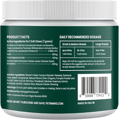 Advanced Probiotic for Dogs, Supports Digestive Health, Immune Health, Gut Health, Improves Nutrient Absorption - Six Strains of Probiotics - Inulin - Enzyme Blend, 90-Count, Chicken