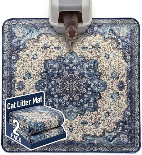 Hompet Cat Litter Mat 2 Pack, 54x54 Large Machine Washable Trapping Mats for Cats, Super Absorbent & Urine-Proof Cat Litter Box Mat for Floor, Waterproof & Non Slip Kitty Litter Rug