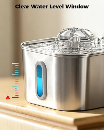 Cat Water Fountain Stainless Steel 74oz/2.2L with 3 Filters & 3 Sponges | Indoor Pet Water Dispenser-Automatic Silent Small Dog Fountains for Drinking-Auto Metal Watering Bowls-Gifts for Kitty Animal