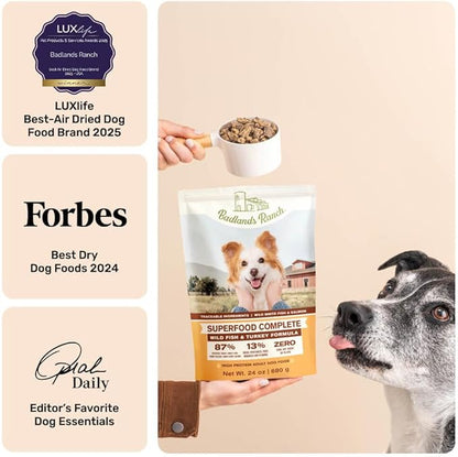 BADLANDS RANCH by Katherine Heigl – Superfood Complete Air-Dried Fish & Turkey Dog Food – High Protein with Superfoods for Daily Wellness & Consistent Nutrition – 24 oz (Pack of 4)