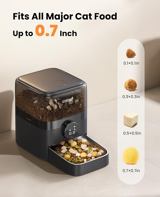 oneisall Cordless Cat Feeder with WiFi | Rechargeable 100-Day Battery Operated, 12 Cups/3L, Dry Food Dispenser, Large Kibble, Smart App Control, Black