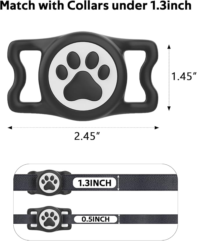 IP68 Waterproof Dog AirTag Holder for Dog Collar, Soft, Stretchy Silicone | Full-Body Protection, Easy Tool-Free Installation, Quiet, No-Dangle Fit, Lightweight, Fits Dog & Cat Collars of All Widths