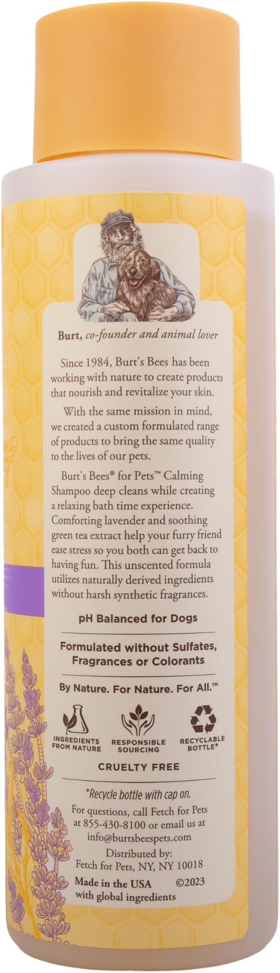 Burt's Bees for Pets Calming Dog Shampoo with Lavender and Green Tea, 95% Natural Origin Formulas, Soothing Canine Cleanser - Gentle Wash, 16 oz - 6 Pack