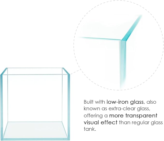 Cube Rimless Frameless Extra Clear All Glass Aquarium, 5mm Low Iron Glass, White Leveling Mat Included, w/Lids Options, Perfect for Fish & Shrimps