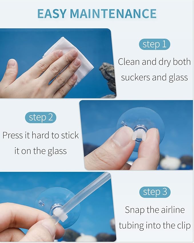 Pawfly Aquarium Suction Cup Clips for Standard 3/16" ID Airline Tubing Clear Air Hose Holder Clamp Accessories for Fish Tank Aeration Setup, 40 Pack