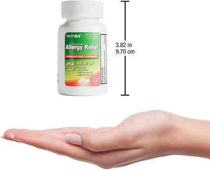 HealthA2Z® Allergy Relief, Cetirizine 10mg, Dye-Free Formula, 24-Hour Antihistamine, Indoor & Outdoor Allergy Relief, 500 Tablets