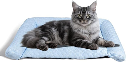 Cooling Mat - Thicken Portable & Foldable Mat for Small Cats/Kitten, Non-Slip & Machine Washable, Ideal for Carriers, Beds & Indoor Comfort (Blue, S 19.6''*11.8'')