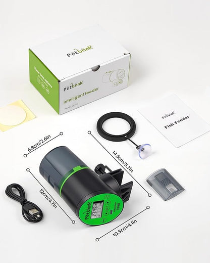Automatic Fish Feeder for Aquariums - Rechargeable Auto Fish Food Dispenser Timer Feeder with USB Charger Cable，LCD Screen, Customized Schedule