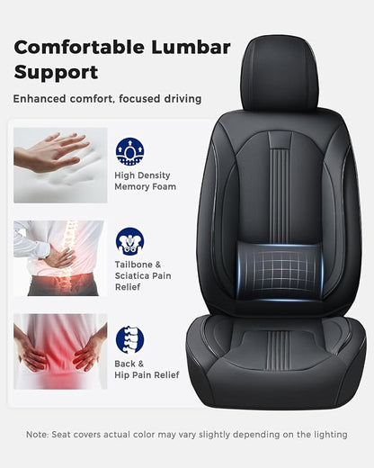 Huidasource Seat Covers, Car Seat Covers Nappa Leather with Lumbar Support, Side Elastic Fabric, Velcro Adjustable, Airbag, Ventilation Heating Child Seat Universal Fit for Most Cars SUV Trucks, Black