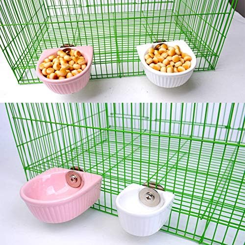 Small Animals Bowl, Detachable Cage Feeder Pet Ceramic Water & Food Feeder, Small Animal Supplies for Rabbit Parrot Squirrels Chinchilla Hamster Ferret (Pink, S)