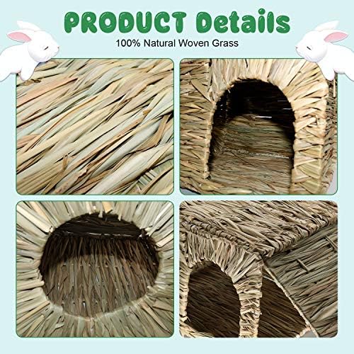 BWOGUE Extra Large Grass House for Rabbits, Crafted Natural Grass Hideaway